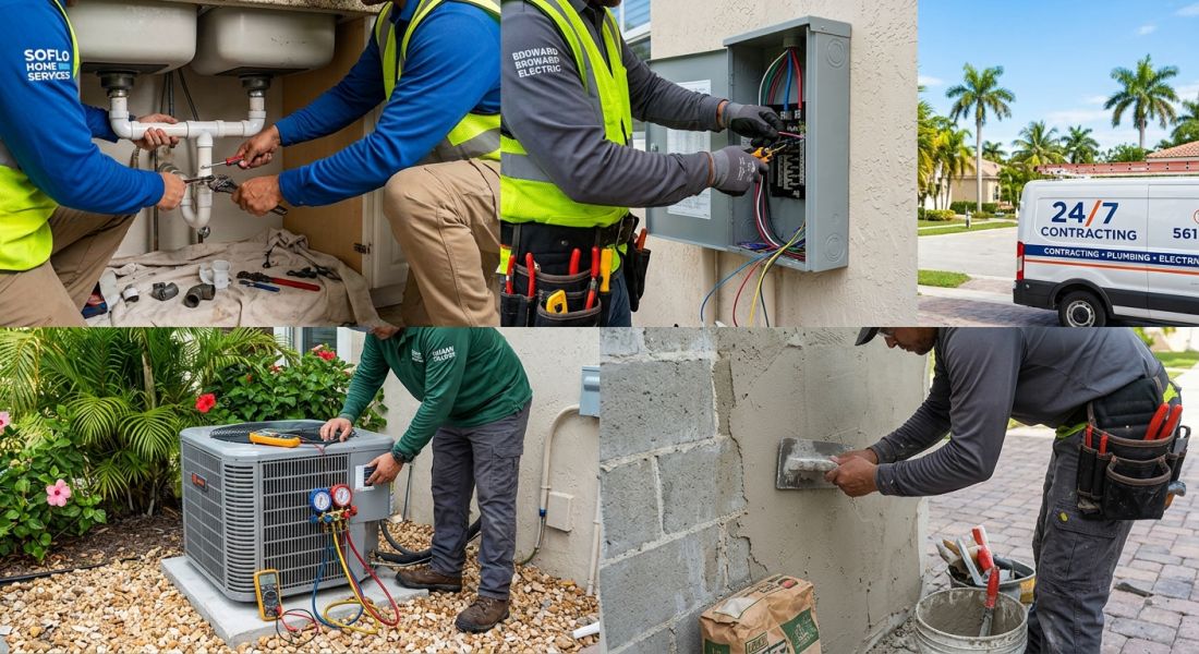 Various South Florida licensed contractors at work.