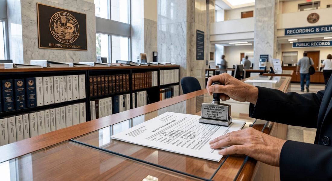 Man certifying business documents in Miami-Dade county.
